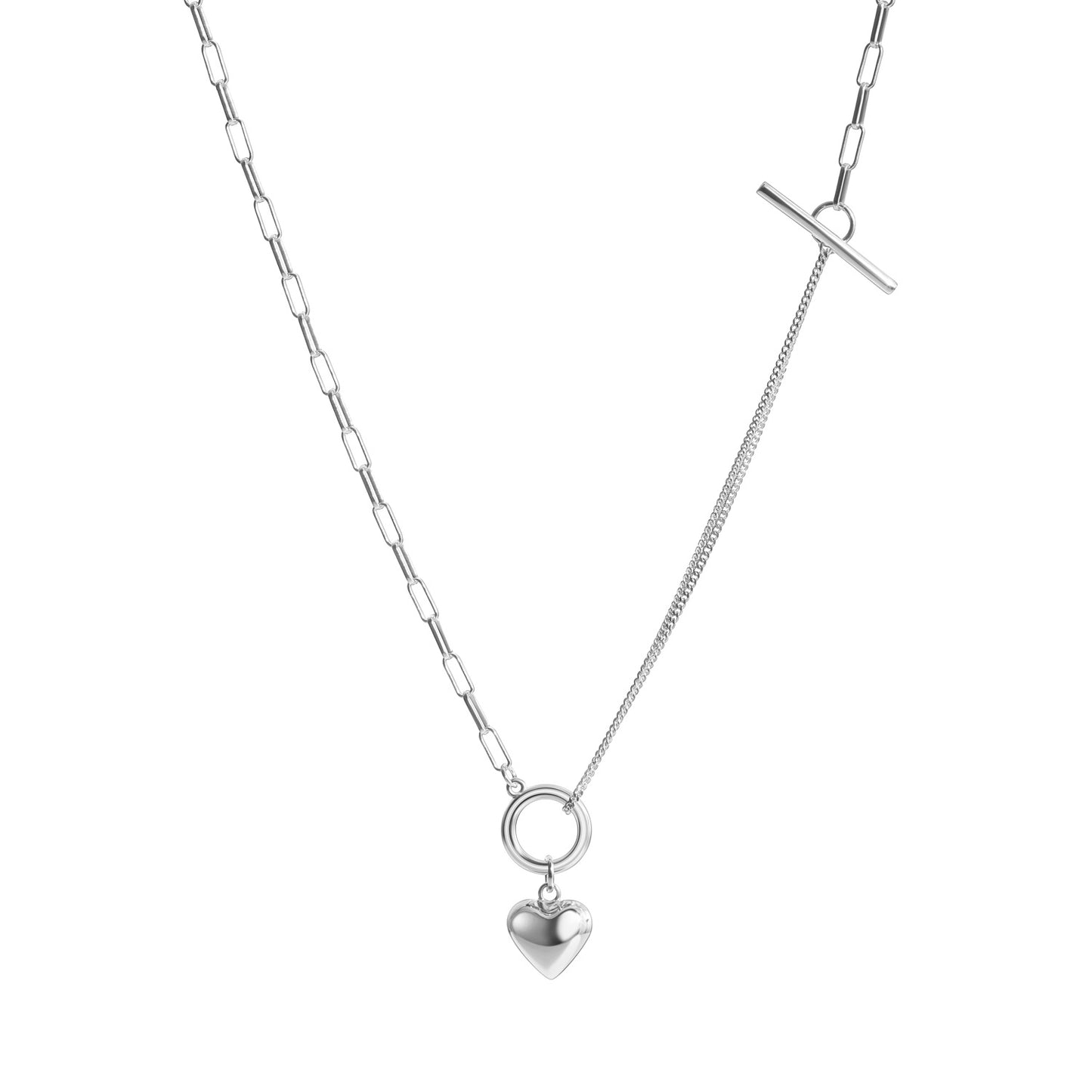 silver heart necklace, 925 silver necklace, rhodium plated, heart shaped, hypoallergenic