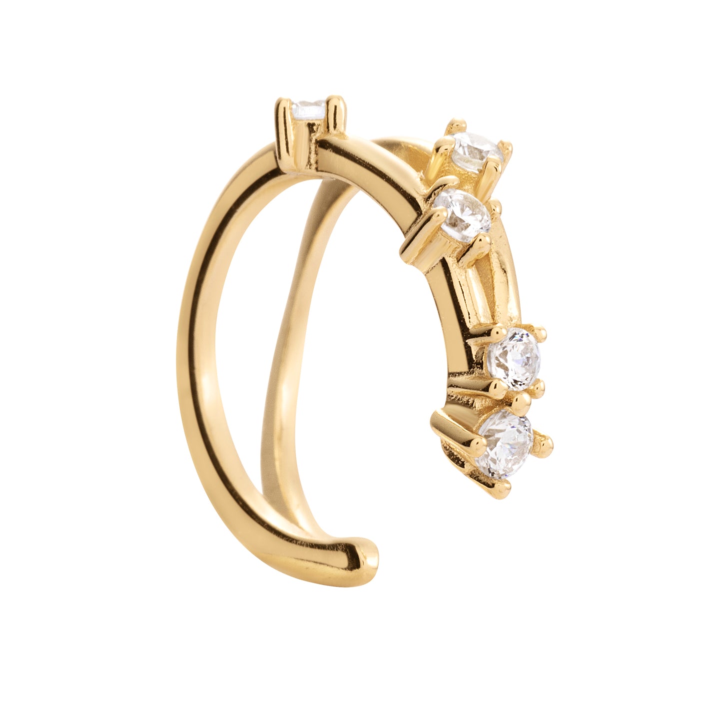 elysium ear cuff, golden ear cuff, 925 silver earrings, 18k gold plated, cubic zirconia, hypoallergenic, single, detail