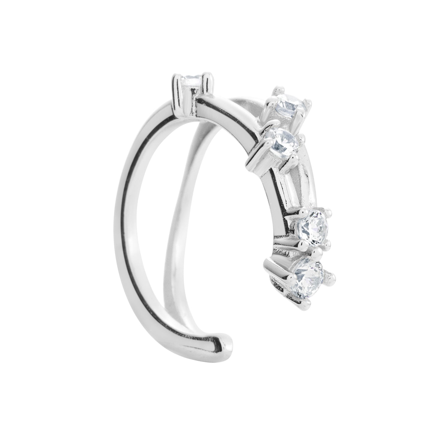 elysium ear cuff, silver ear cuff, 925 silver earrings, rhodium plated, cubic zirconia, hypoallergenic, single, detail