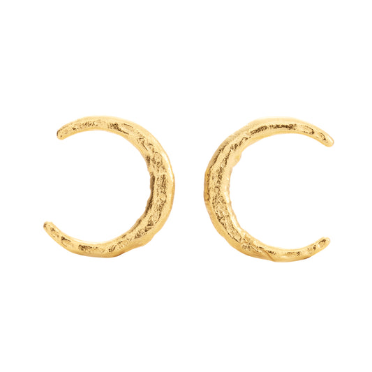 luna golden earrings, golden stud earrings, 925 silver earrings, 18k gold plated, moon shape, hypoallergenic