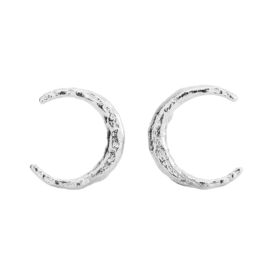 luna silver earrings, silver stud earrings, 925 silver earrings, rhodium plated, moon shape, hypoallergenic