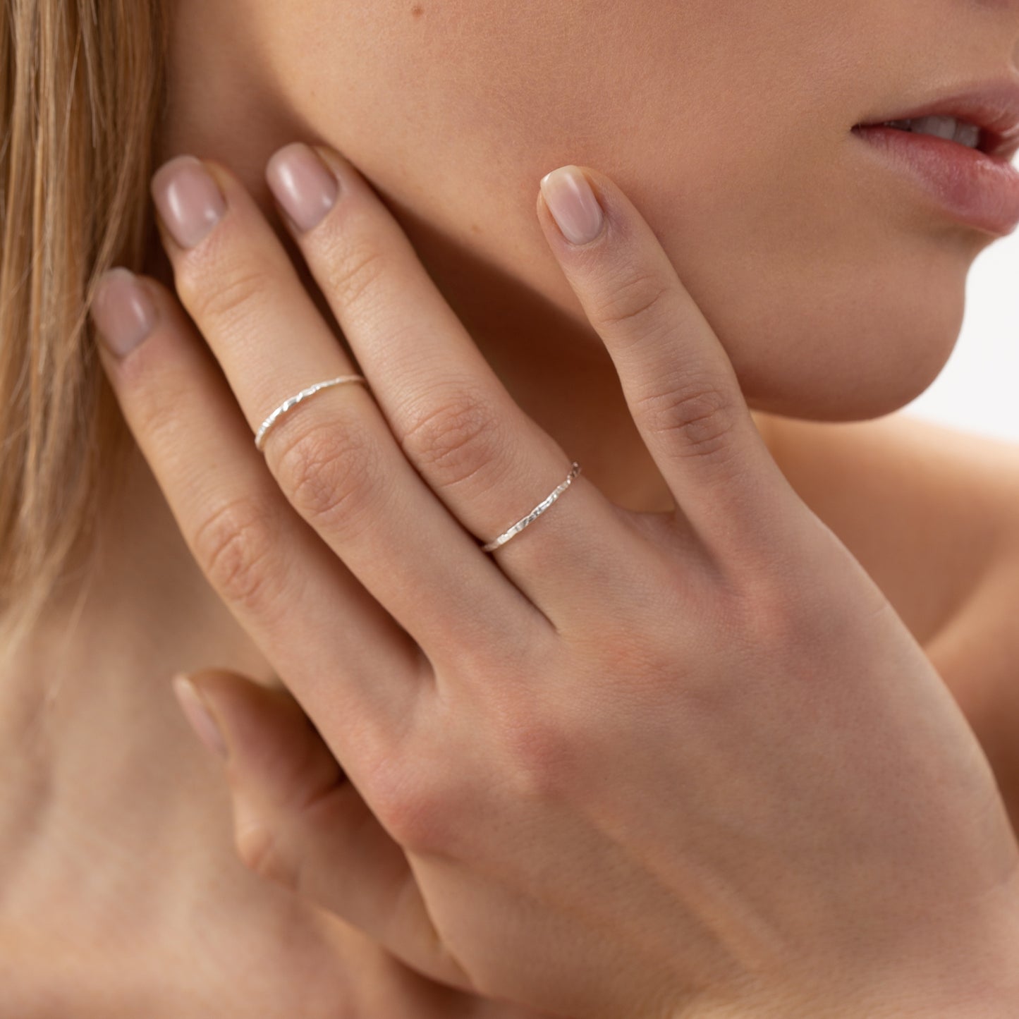 halo silver ring, 925 silver ring, rhodium plated, hypoallergenic, close-up