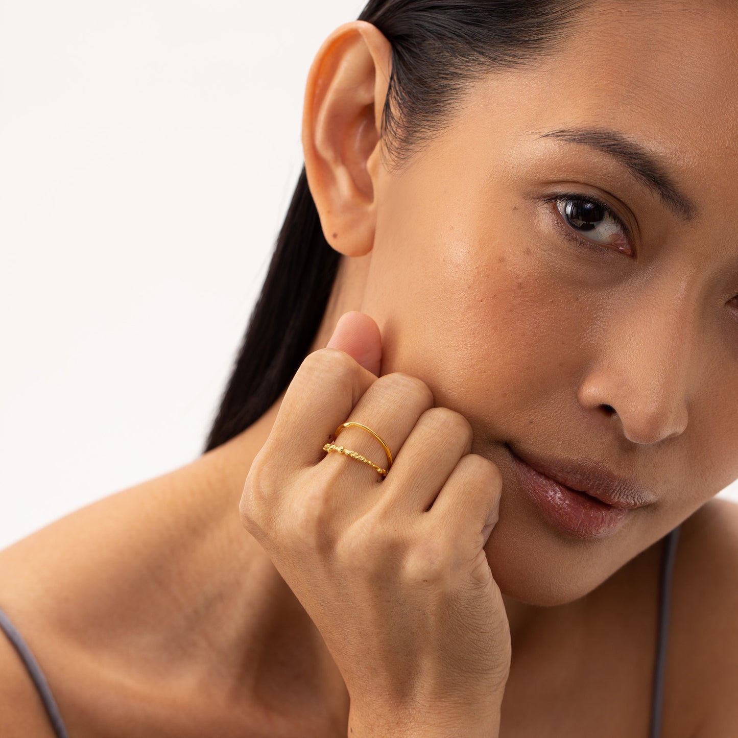 mist golden ring, 925 silver ring, 18k gold plated, adjustable, hypoallergenic, detail