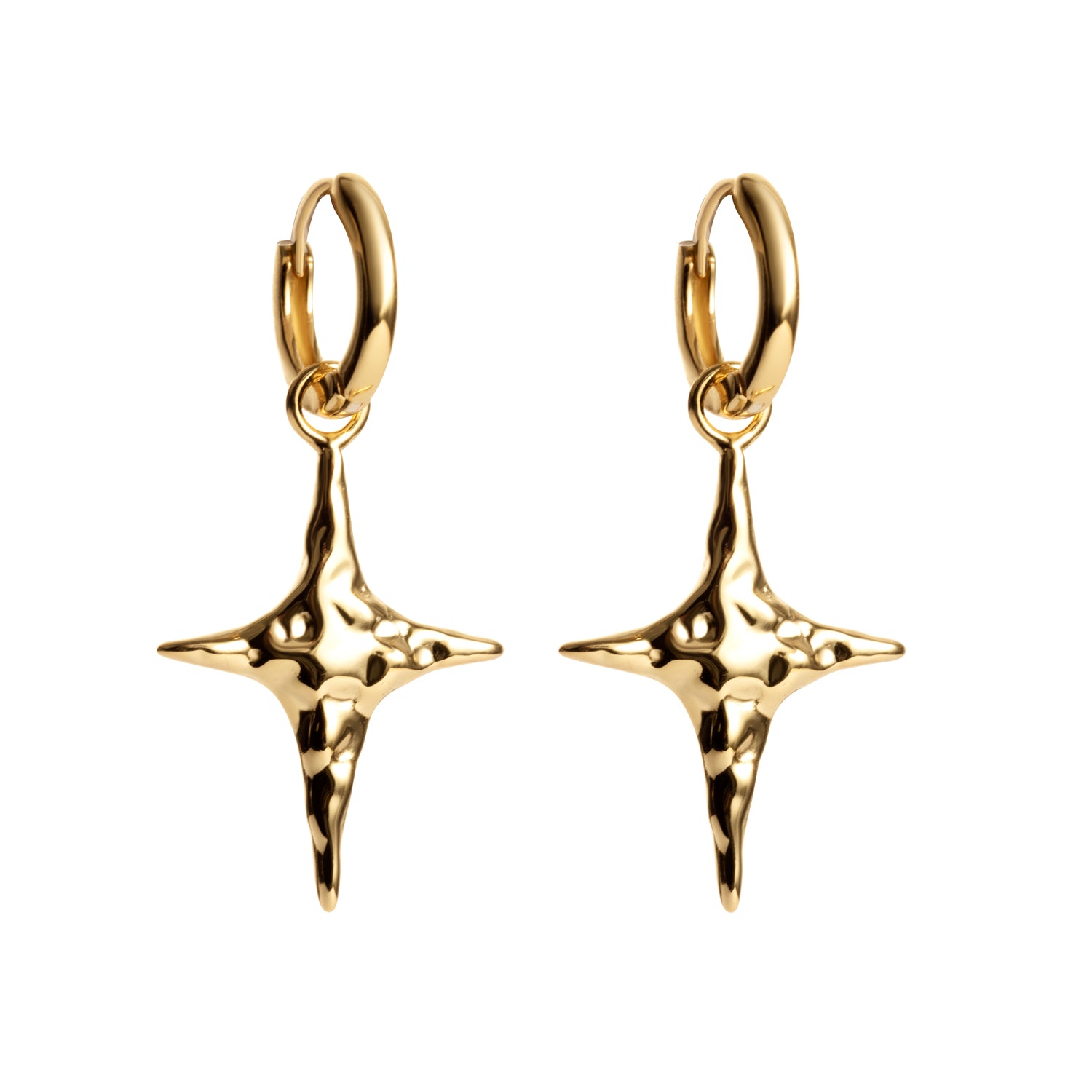 star hoop earrings, golden hoop earrings, 925 silver earrings, 18k gold plated, hypoallergenic