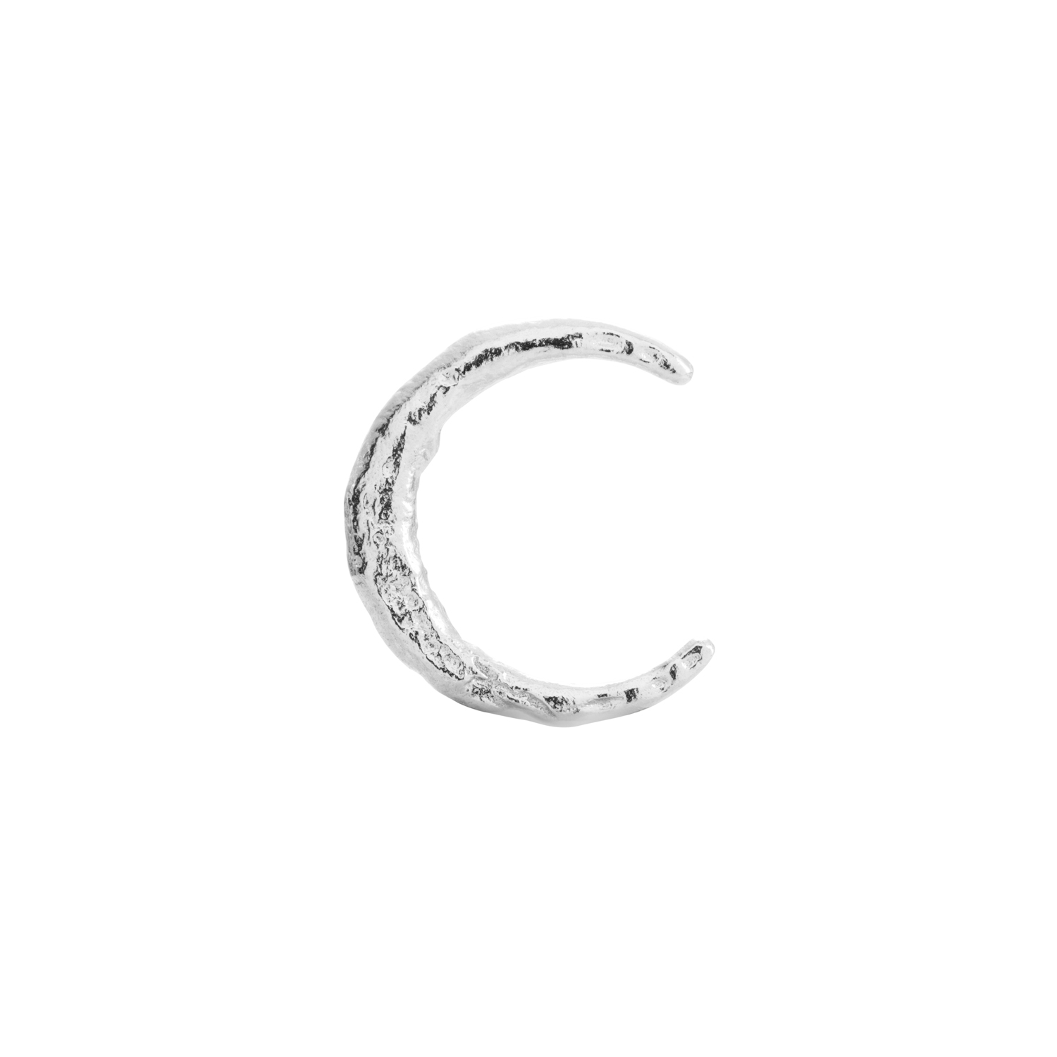 luna single earring, silver stud earring, 925 silver earrings, rhodium plated, moon shape, hypoallergenic, left