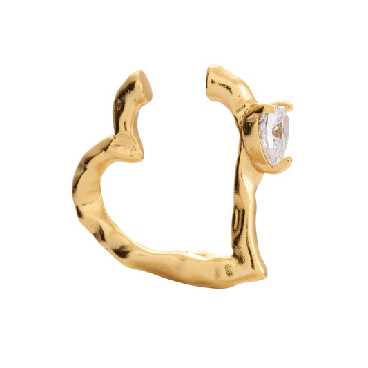 Heart shaped single golden ear cuff