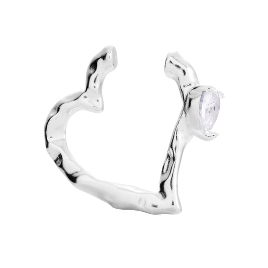 Heart shaped single silver ear cuff