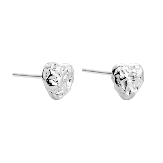 Heart shaped silver stud earrings